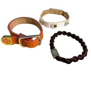 Lot of 3 Rustic Cuff Bracelets Leather Orange White Brown